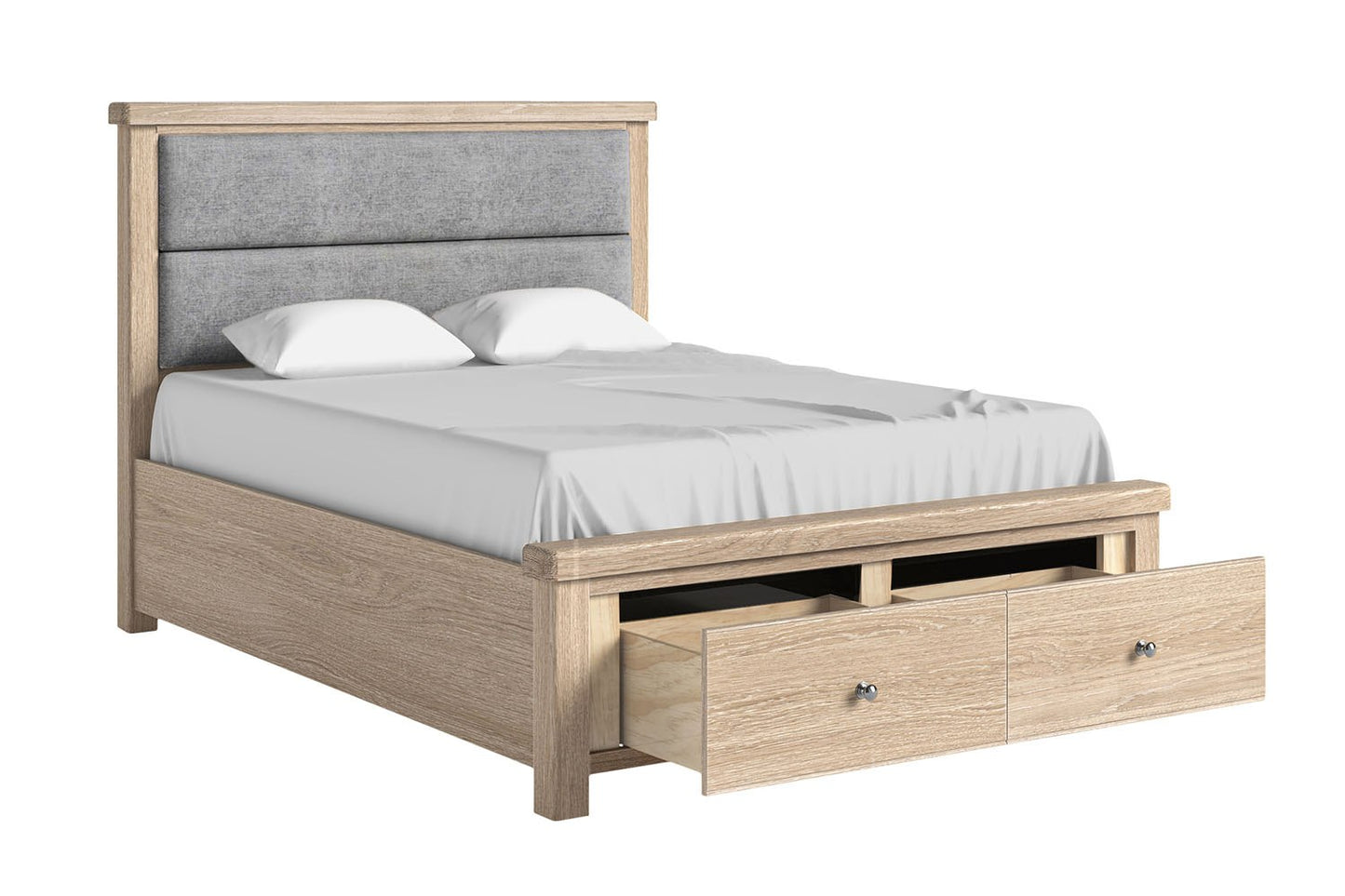 Toronto Storage Bed Frame - White Wash / Grey Headboard (3x Size Options)