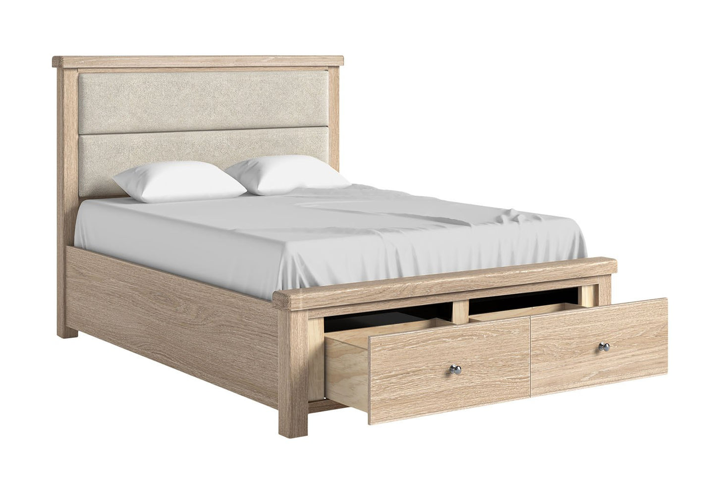 Toronto Storage Bed Frame - White Wash / Cream Headboard (3x Size Options)