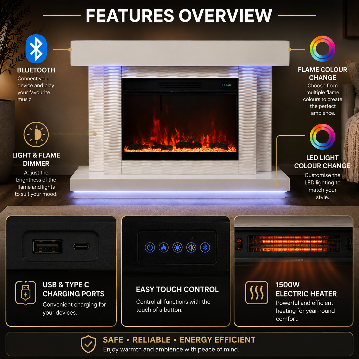 Phoenix Large Fireplace - White