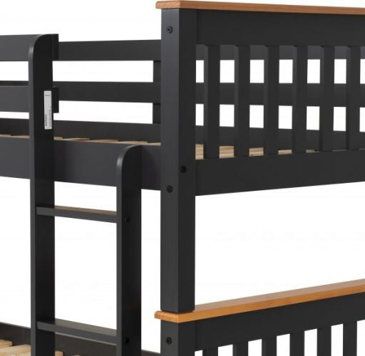 Lyon Single Bunk Bed - Charcoal & Oak