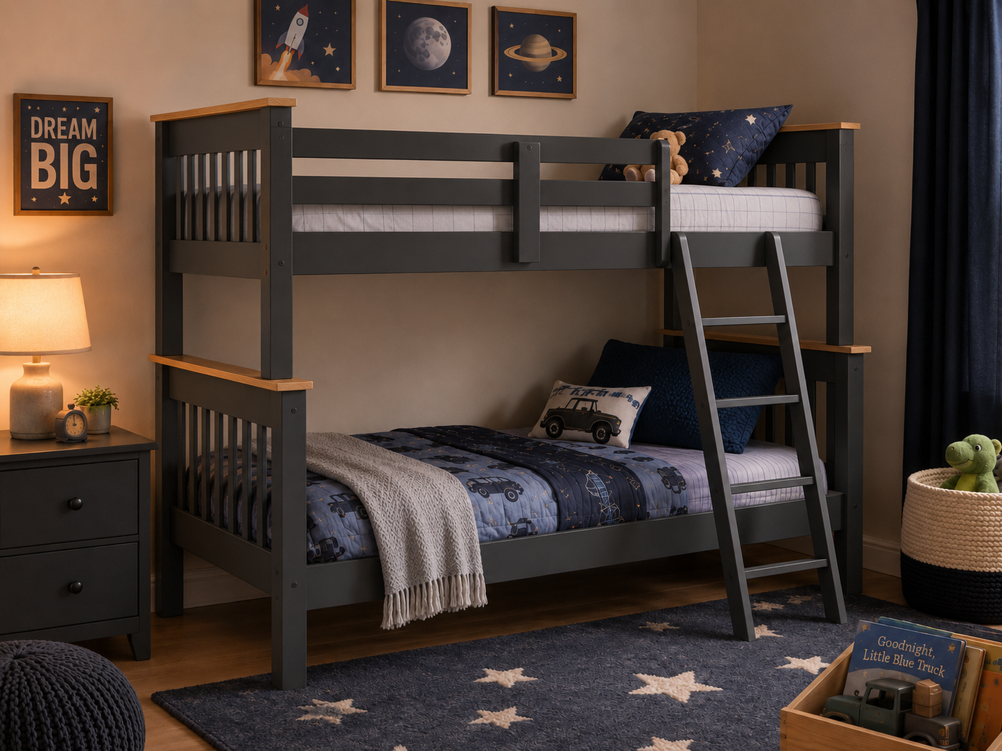 Florida Triple Bunk Beds - Charcoal & Oak