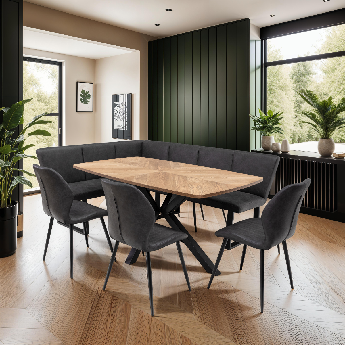 Hampton Corner Dining Set - Charcoal Grey