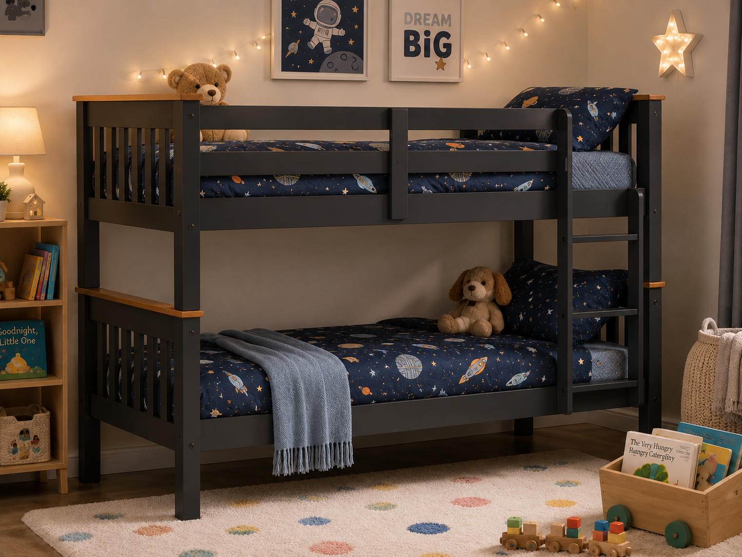 Florida Double Bunk Beds - Charcoal & Oak