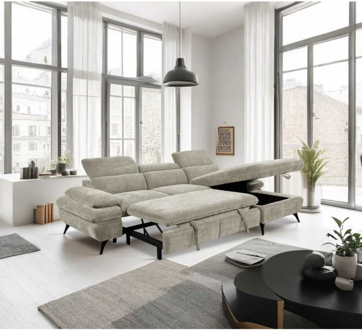 Ellie Chaise End Sofa Bed - Stone