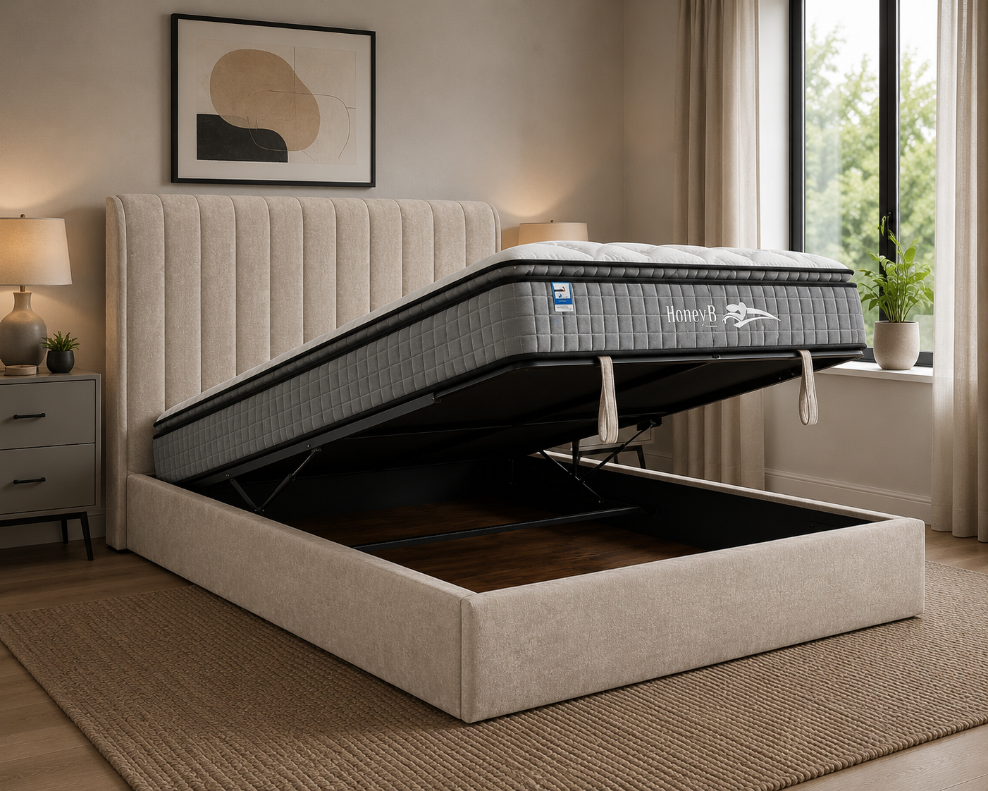 Lilly Ottoman Bed Frame - Beige
