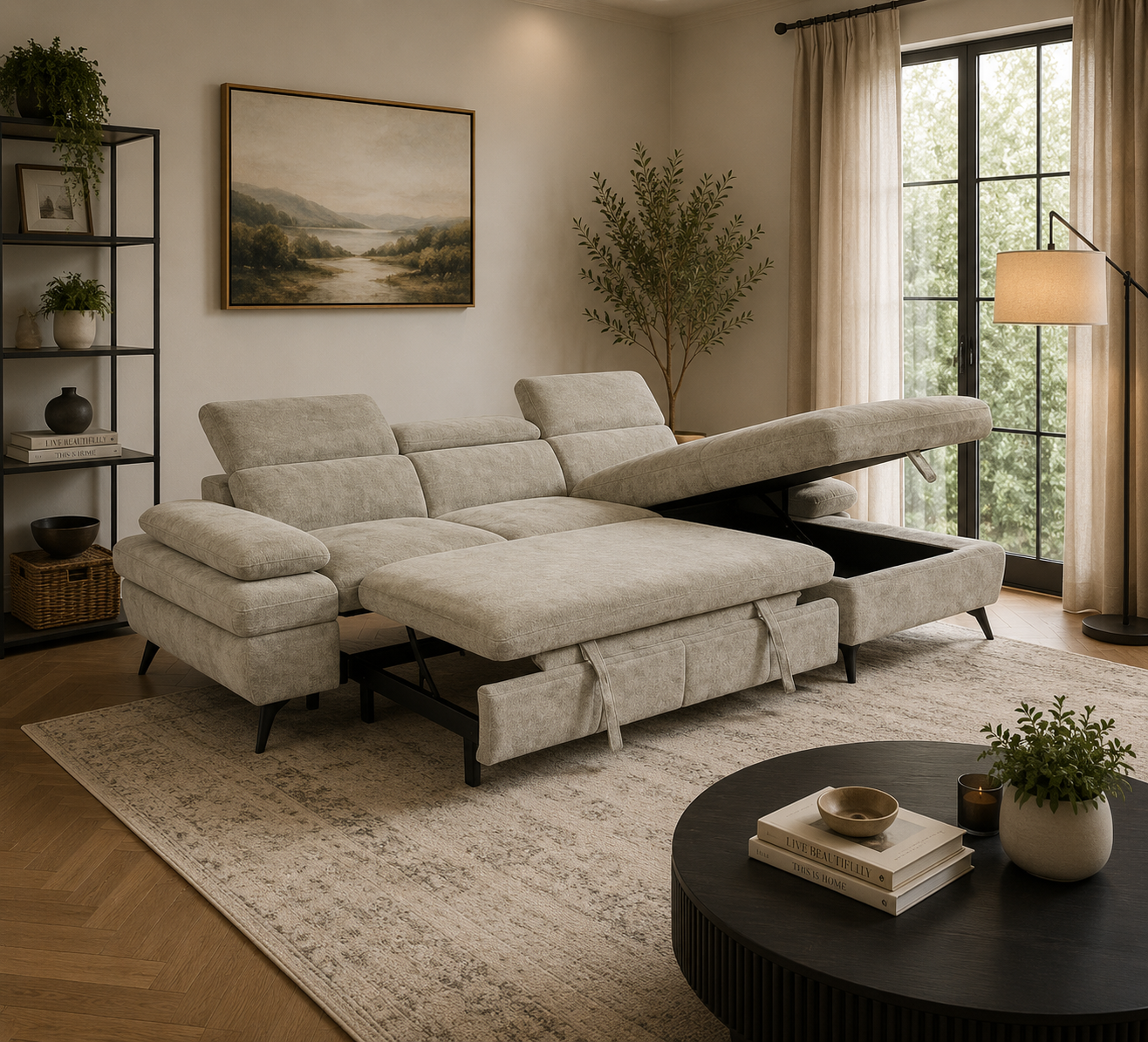 Ellie Chaise End Sofa Bed - Stone