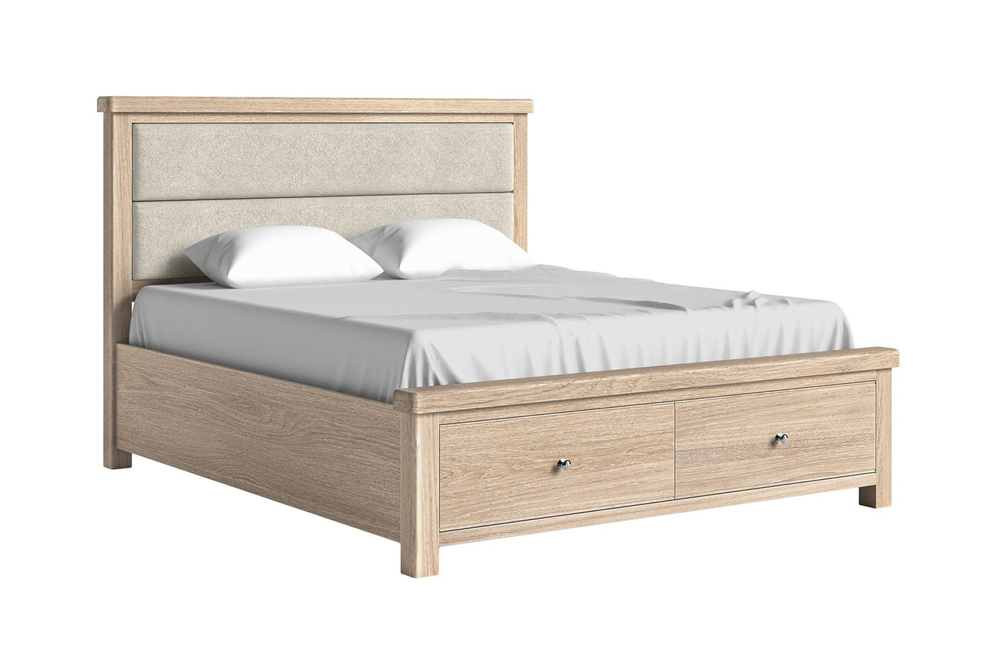 Toronto Storage Bed Frame - White Wash / Cream Headboard (3x Size Options)
