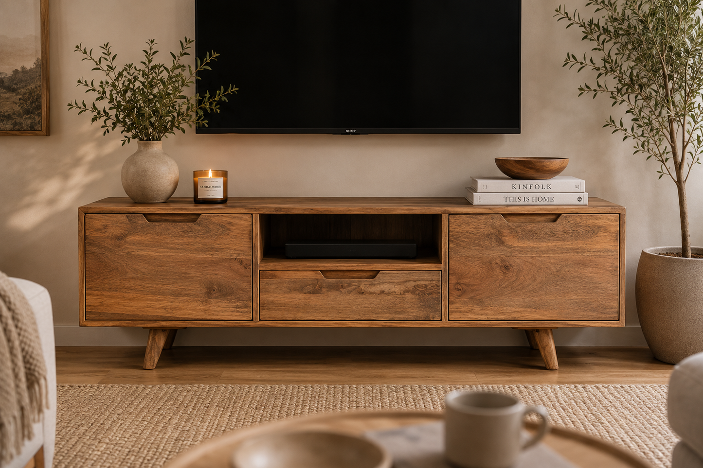 Surya Large Media Unit - Mango Wood