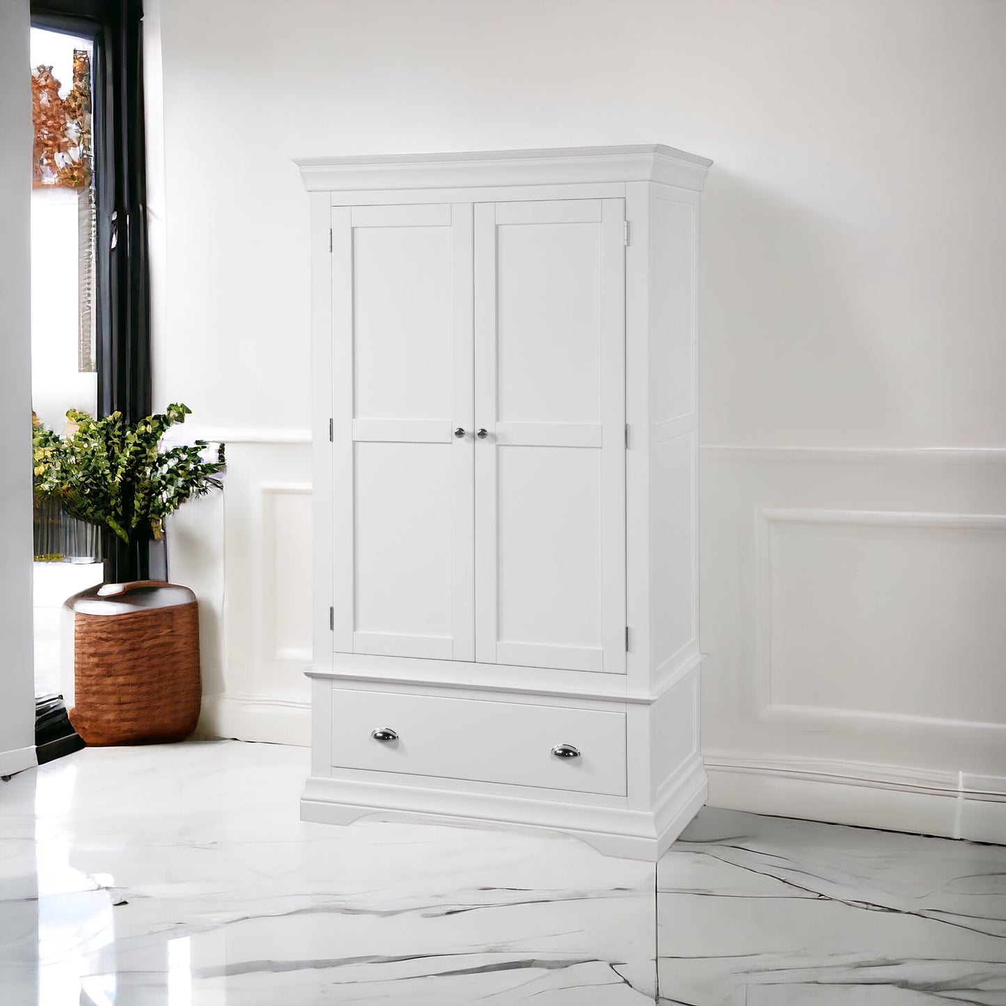 Mabel Double Wardrobe With Drawer - White
