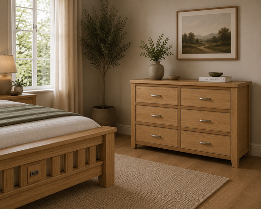 Modern Chunky Oak Six Drawer Chest