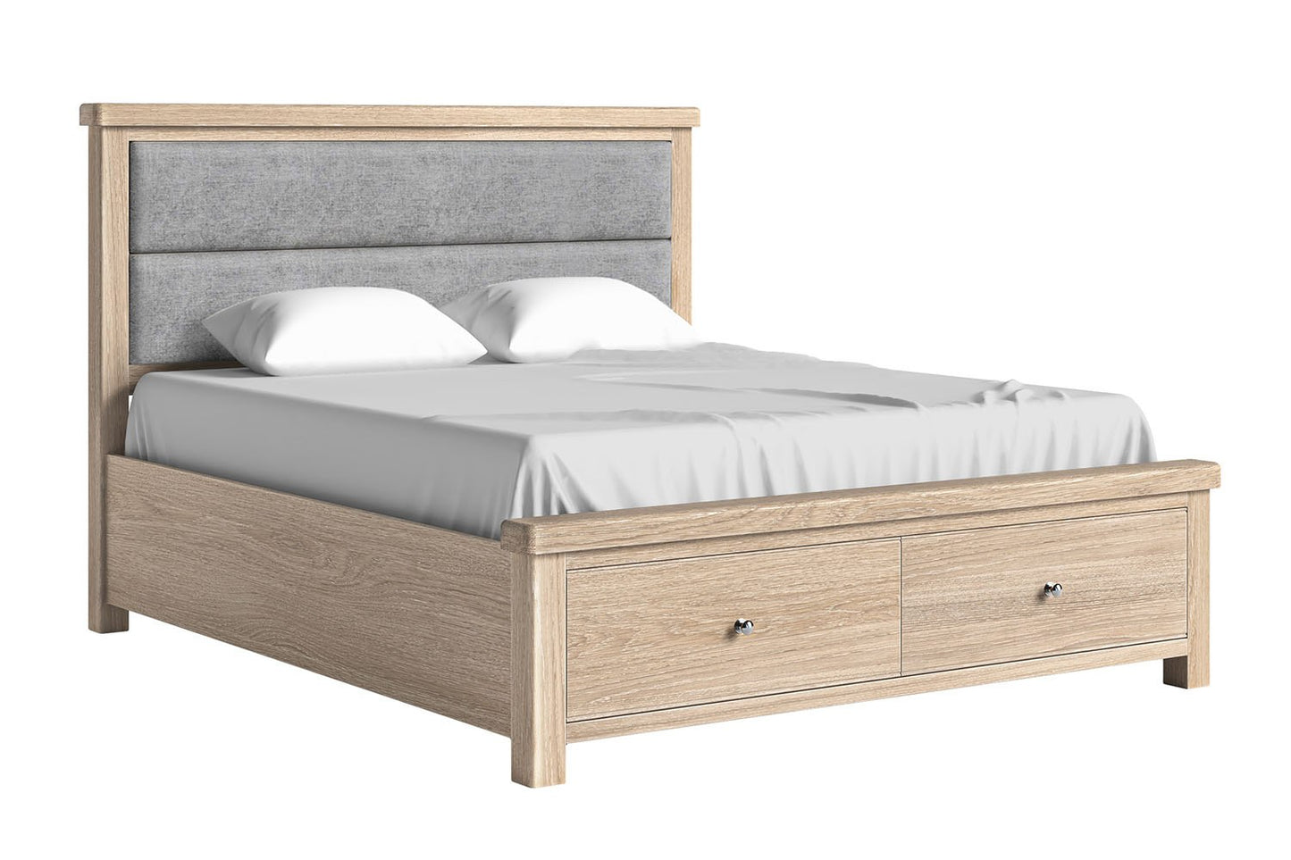 Toronto Storage Bed Frame - White Wash / Grey Headboard (3x Size Options)