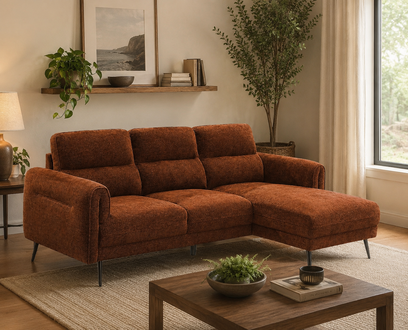 Oakley Chaise End Sofa - Rust