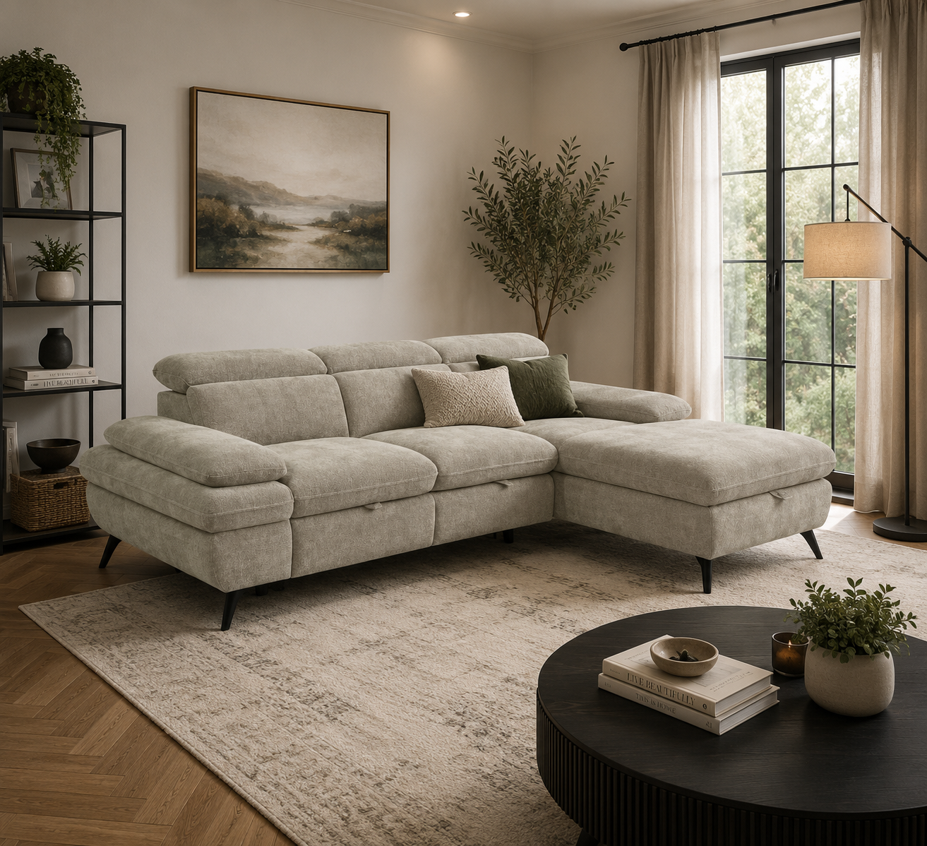 Ellie Chaise End Sofa Bed - Stone