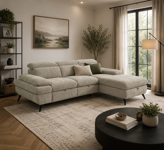 Ellie Chaise End Sofa Bed - Stone