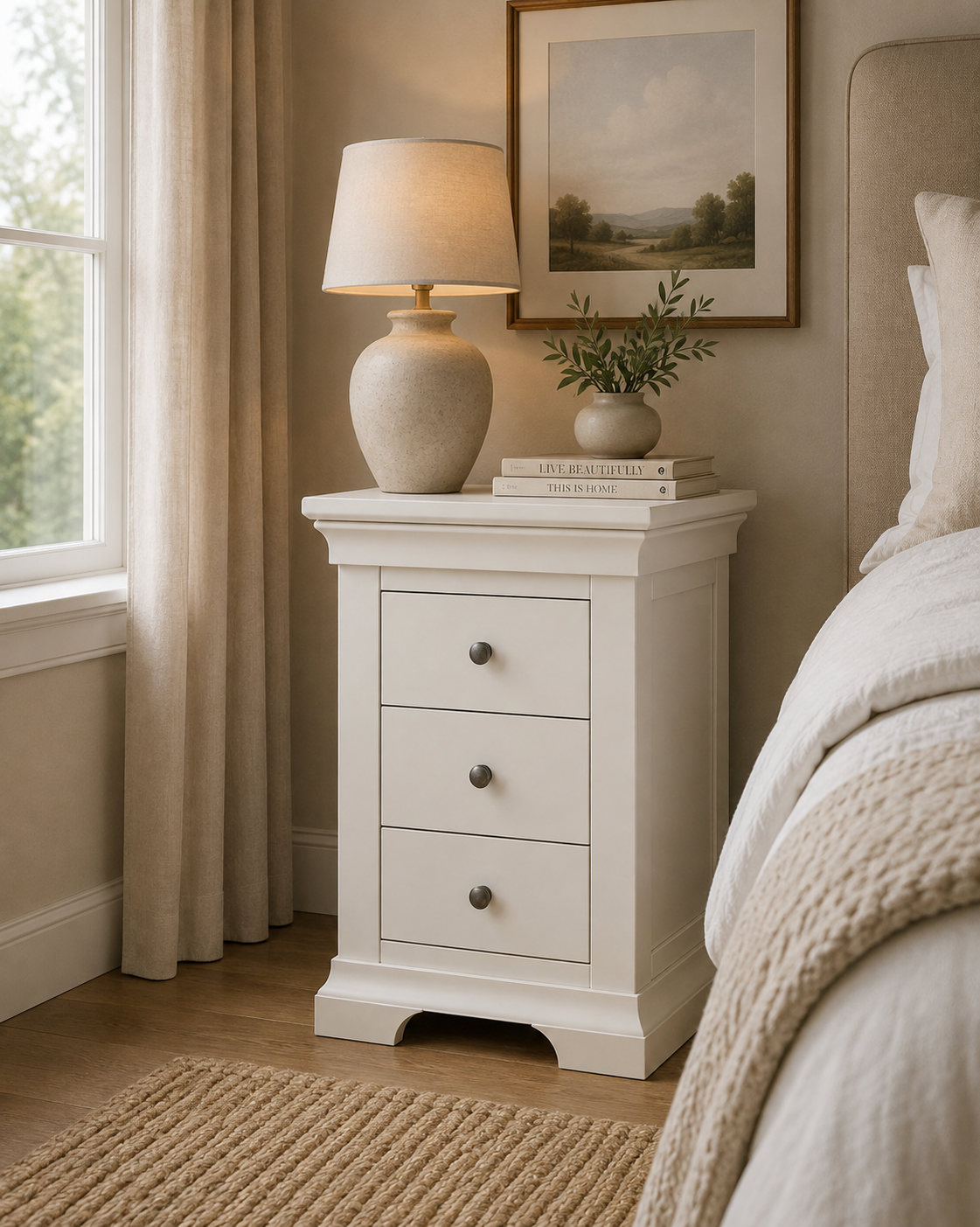 Bergen  Narrow Bedside Locker - White