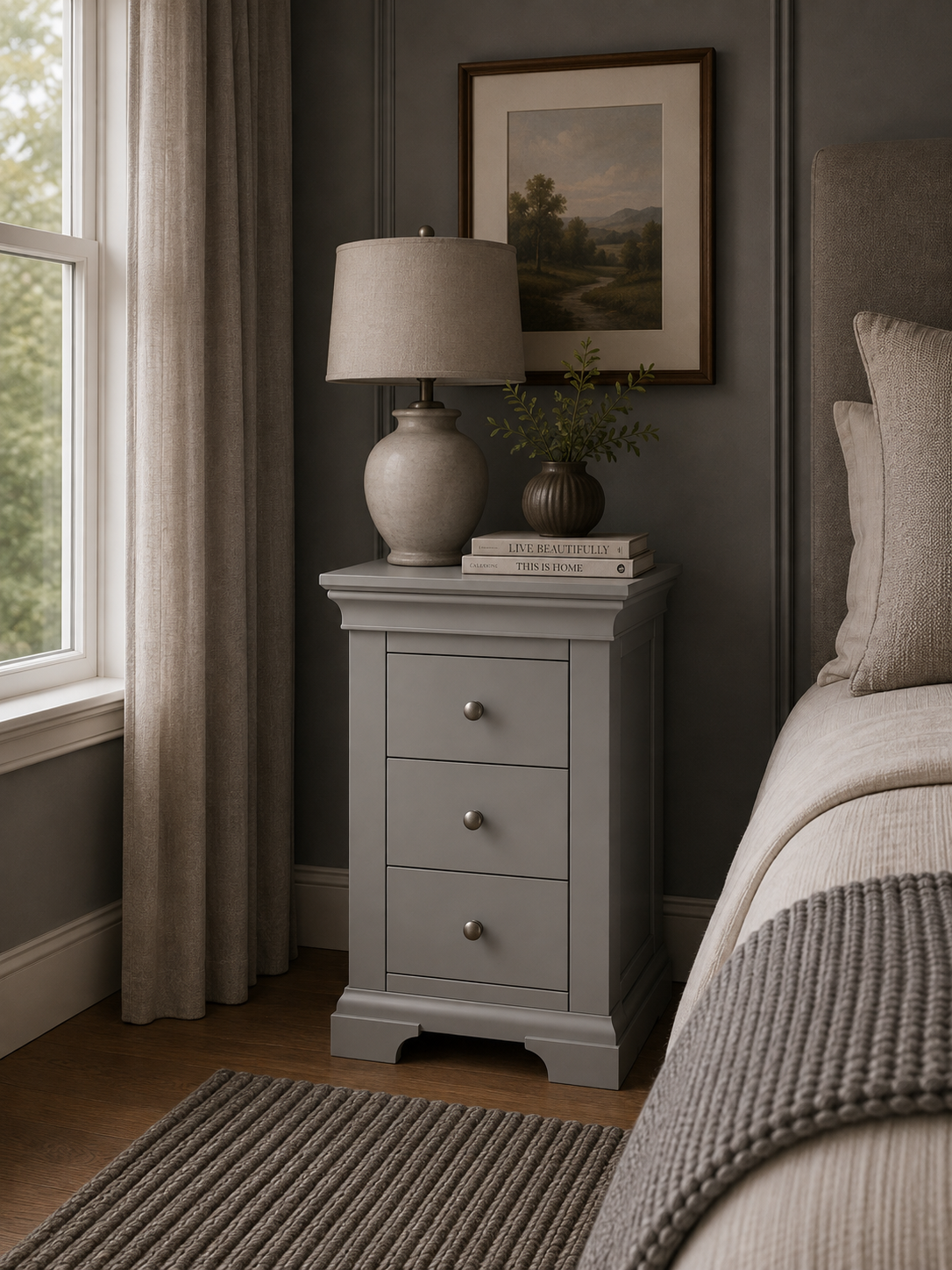 Bergen  Narrow Bedside Locker - Pebble Grey