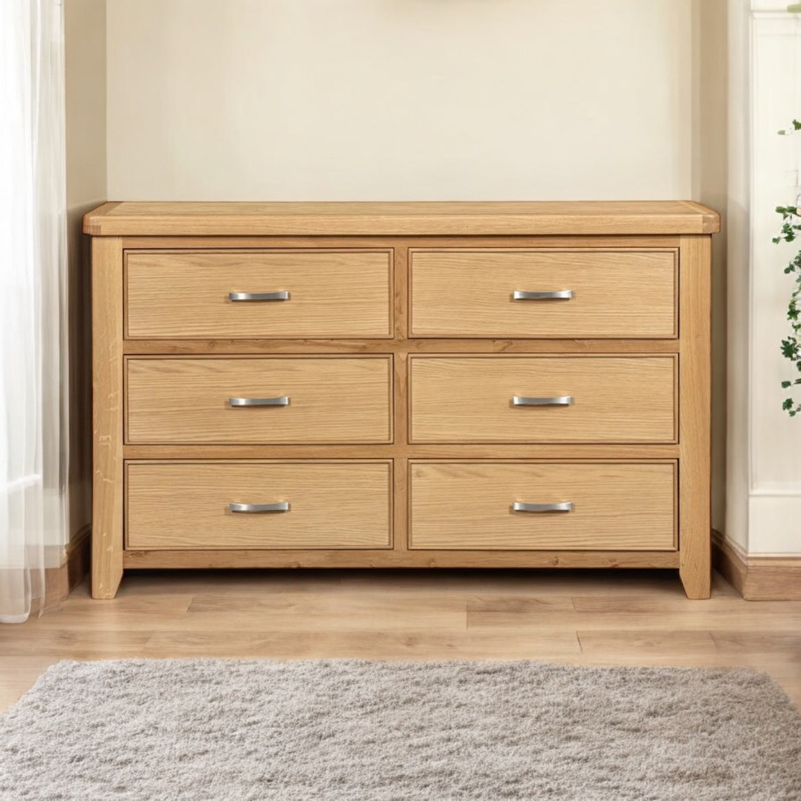 Modern Chunky Oak Six Drawer Chest