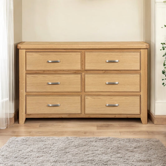 Modern Chunky Oak Six Drawer Chest