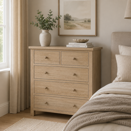 Country Oak Five Drawer Chest - Oak