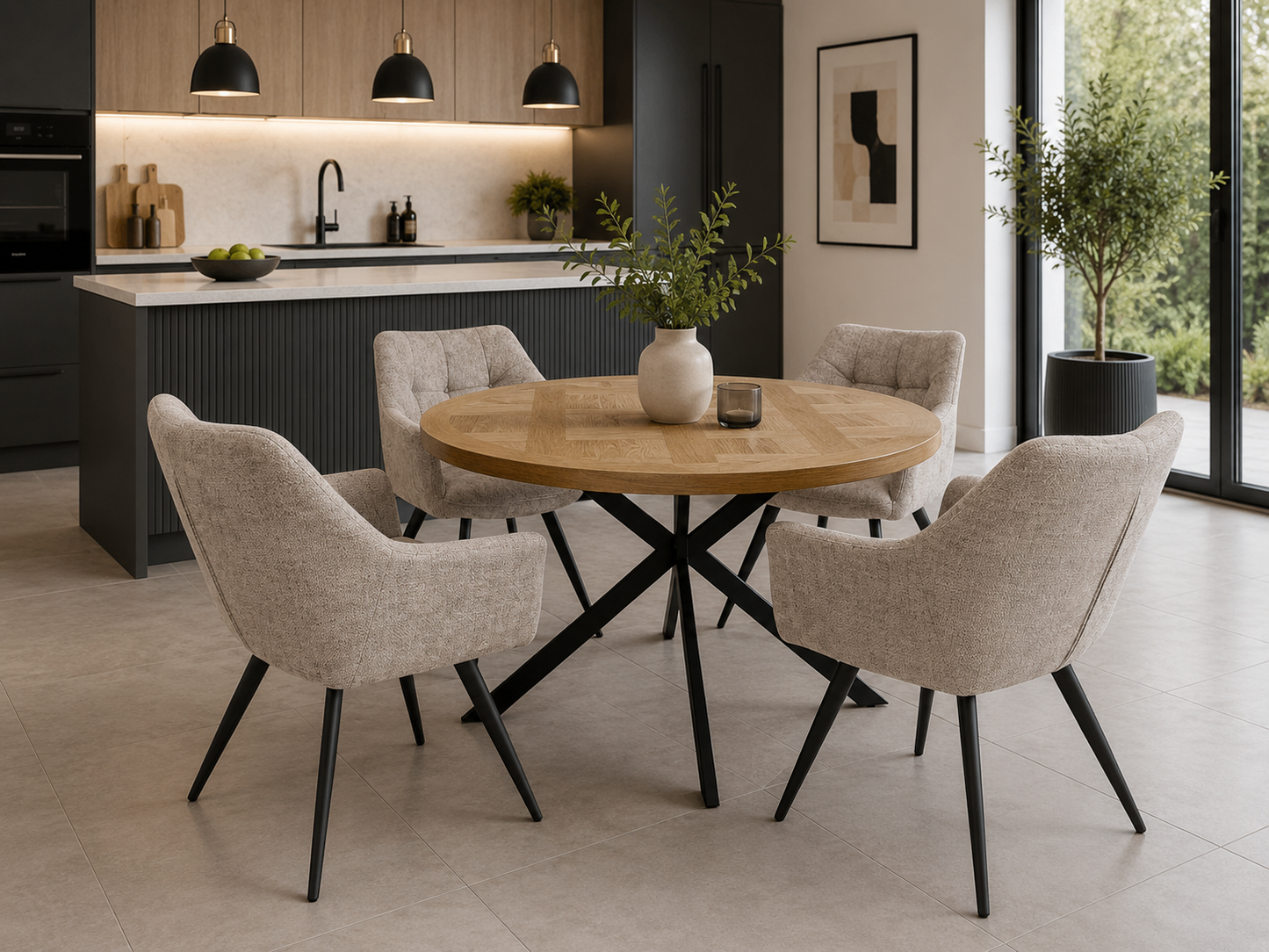 Cali 1.2m Round Dining Set - Medium Oak