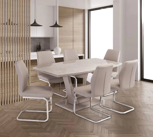 Venice 1.6m Dining Set - Latte Marble / Choice Of Chairs