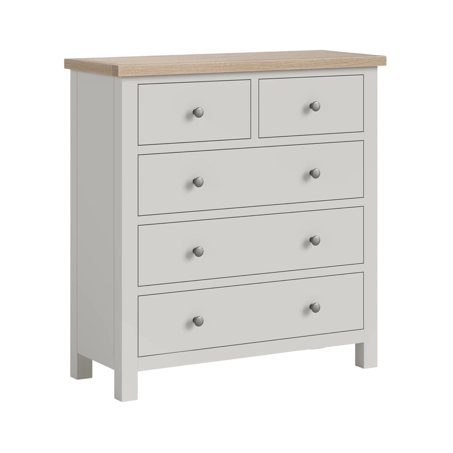 Country Oak Five Drawer Chest - Grey & Oak