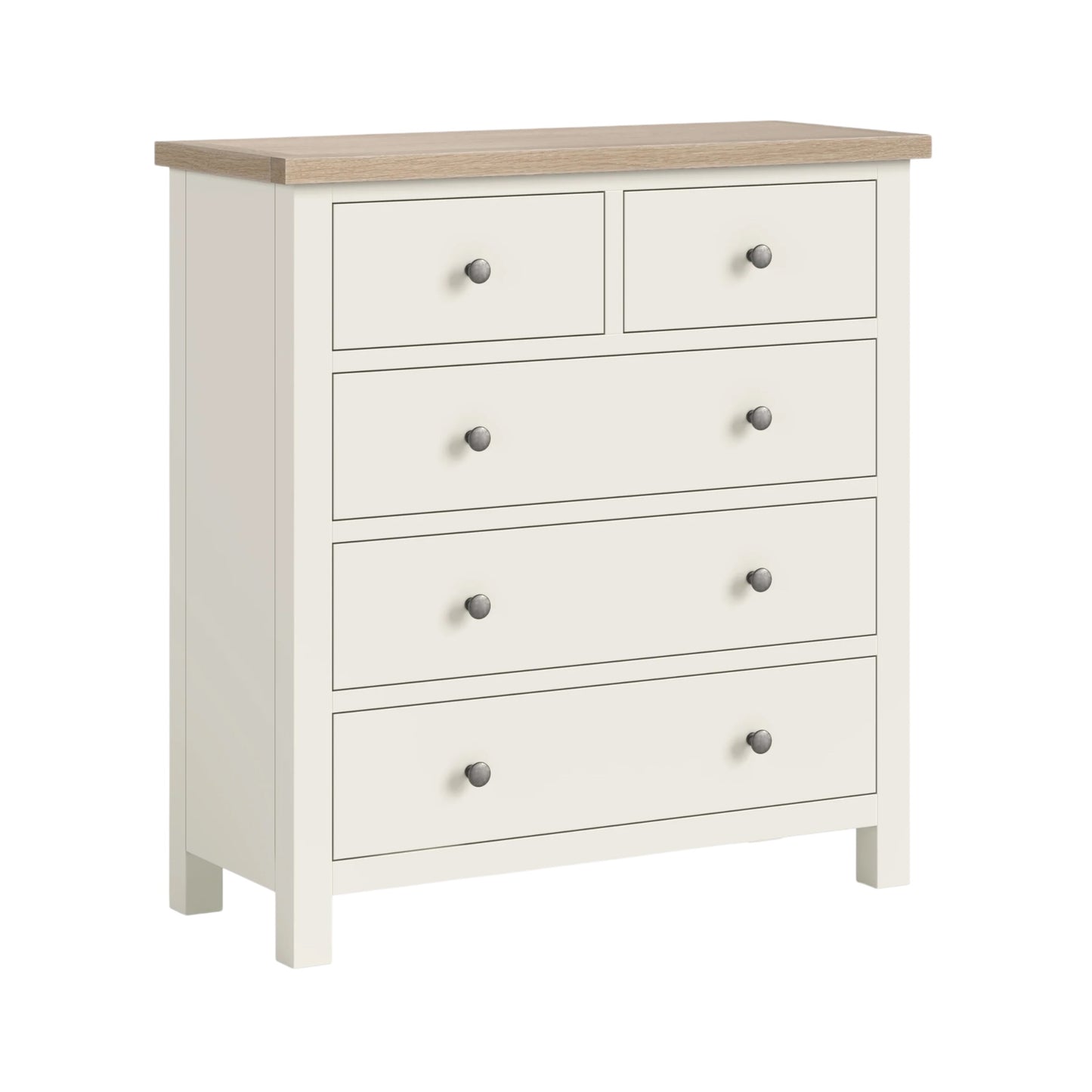 Country Oak Five Drawer Chest - Coconut Milk & Oak