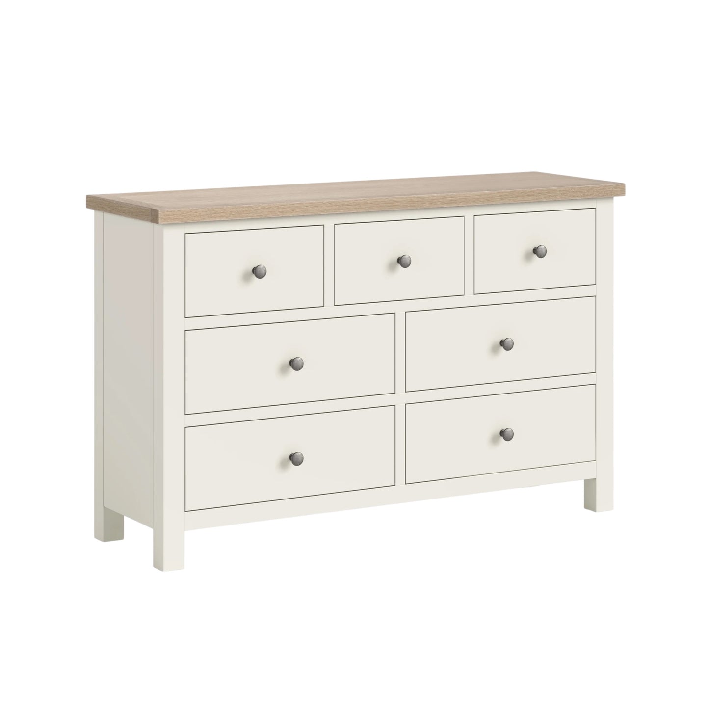 Country Oak Seven Drawer Chest - Coconut Milk & Oak