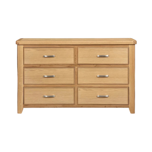 Modern Chunky Oak Six Drawer Chest