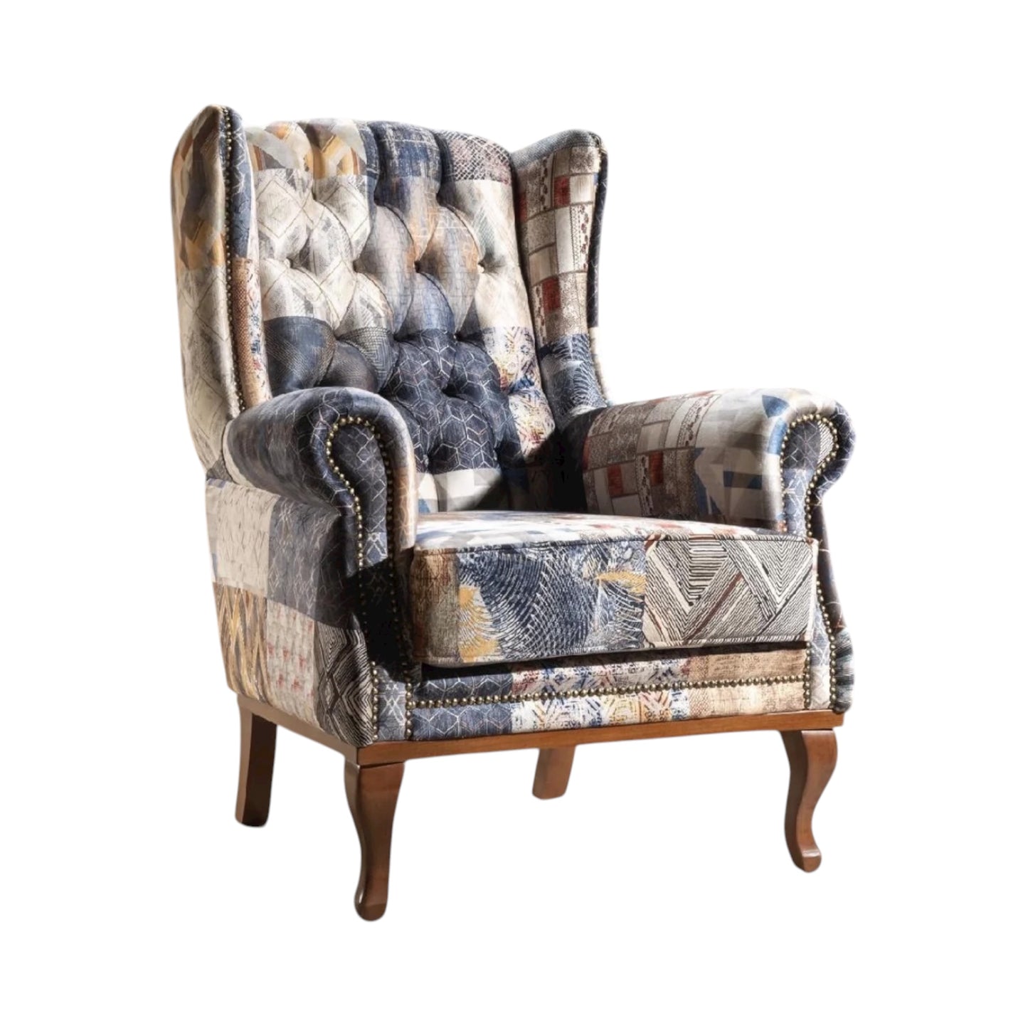 Quinn Multi Blue & Neutral Patchwork Chair