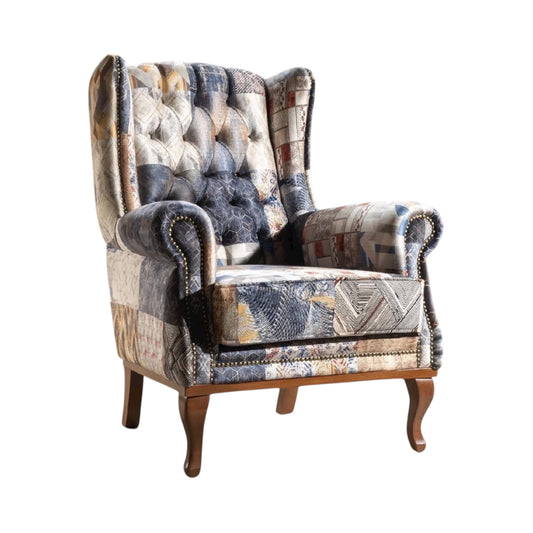 Quinn Multi Blue & Neutral Patchwork Chair