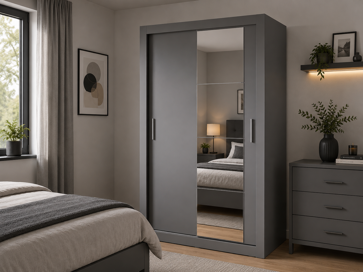 Copenhagen 1.2m Sliding Wardrobe - Grey