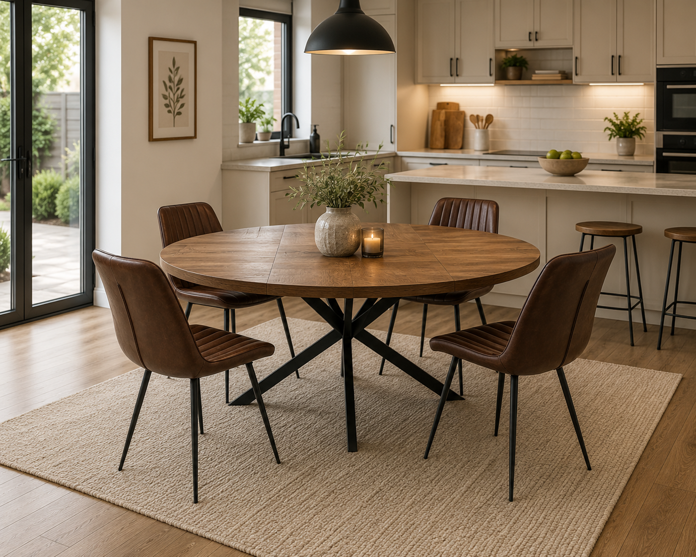 Panama 1.2m Round Extending Dining Set - Dark Oak