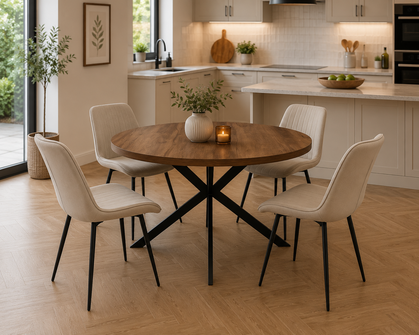 Panama 1.2m Round Dining Set - Dark Oak