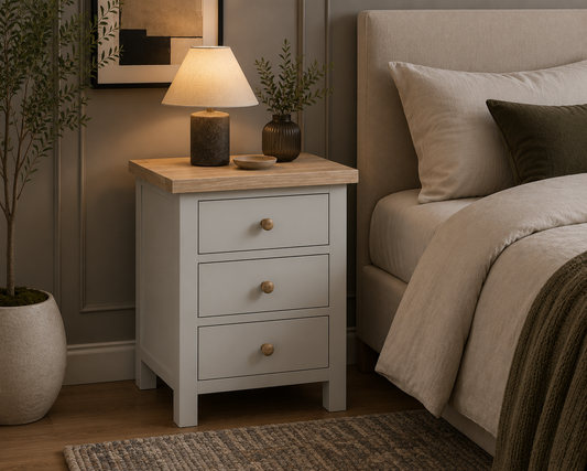 Country Oak Bedside Locker -  Grey & Oak