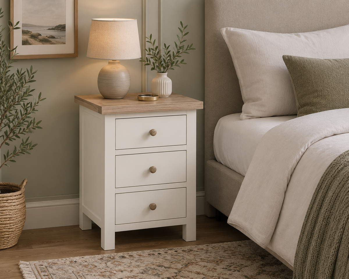 Country Oak Bedside Locker - Coconut Milk & Oak