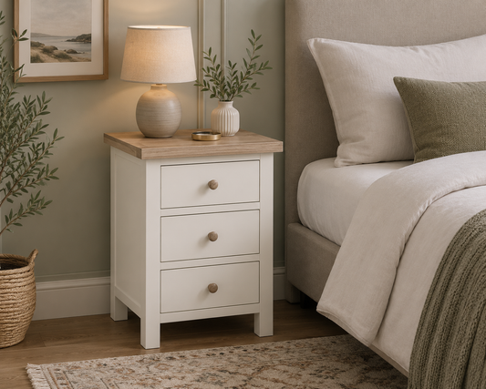 Country Oak Bedside Locker - Coconut Milk & Oak