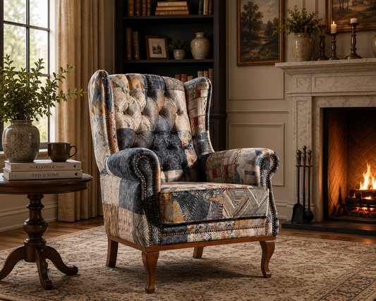 Quinn Multi Blue & Neutral Patchwork Chair