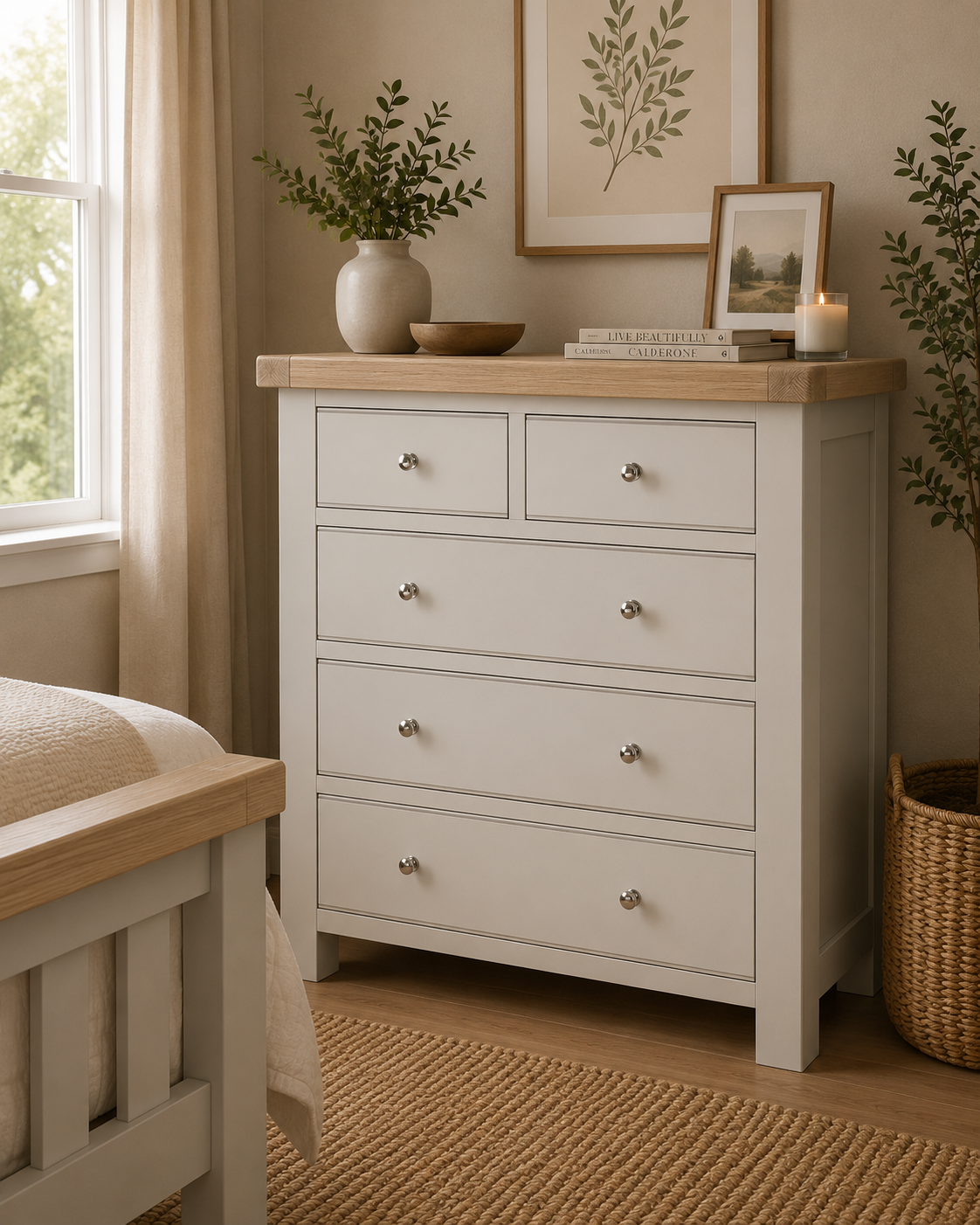Toronto Five Drawer Chest - Stone Grey & Oak
