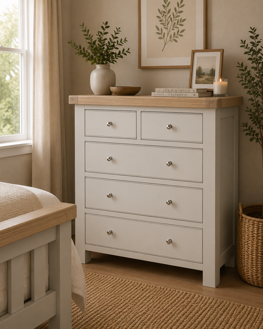 Toronto Five Drawer Chest - Stone Grey & Oak