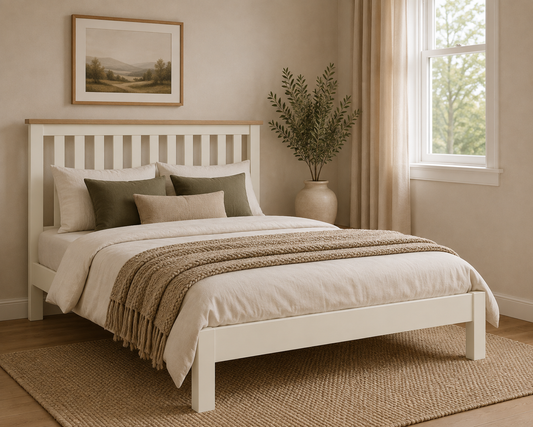 Country Oak Bed Frame - Coconut Milk & Oak (Size Options)