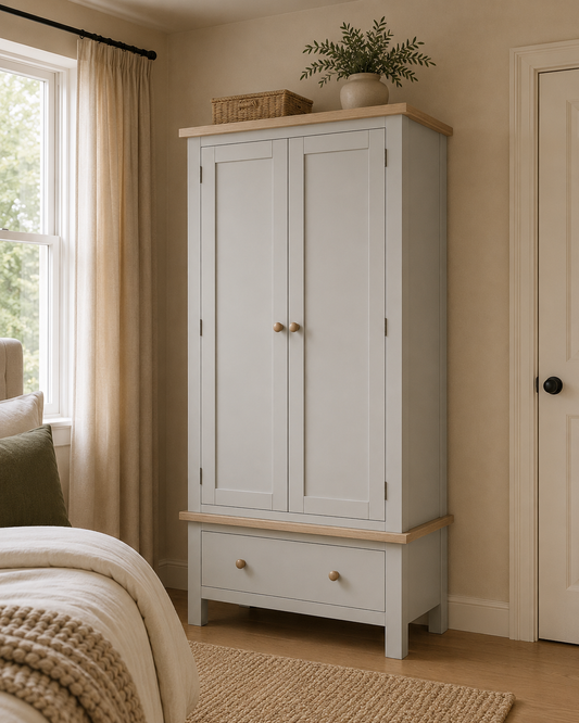 Country Oak Double Wardrobe - Grey & Oak