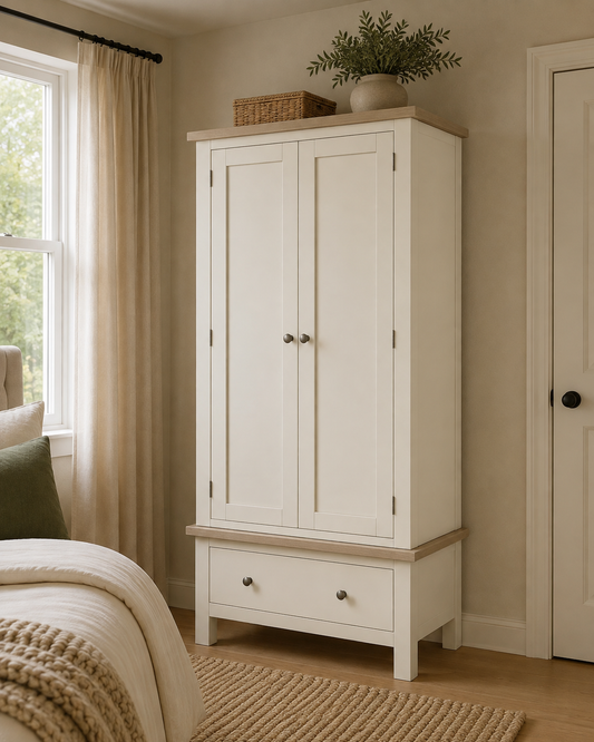 Country Oak Double Wardrobe - Coconut Milk & Oak