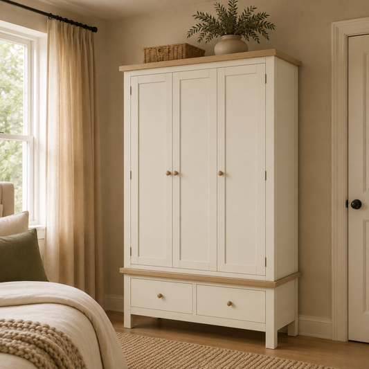 Country Oak Triple Wardrobe - Coconut Milk & Oak