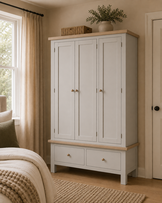 Country Oak Triple Wardrobe - Grey & Oak