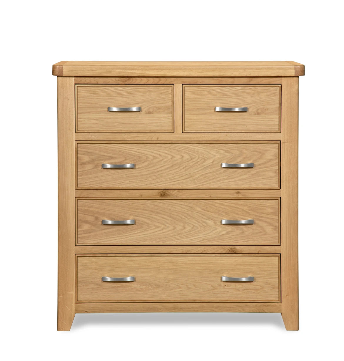 Modern Chunky Oak Five Drawer Chest