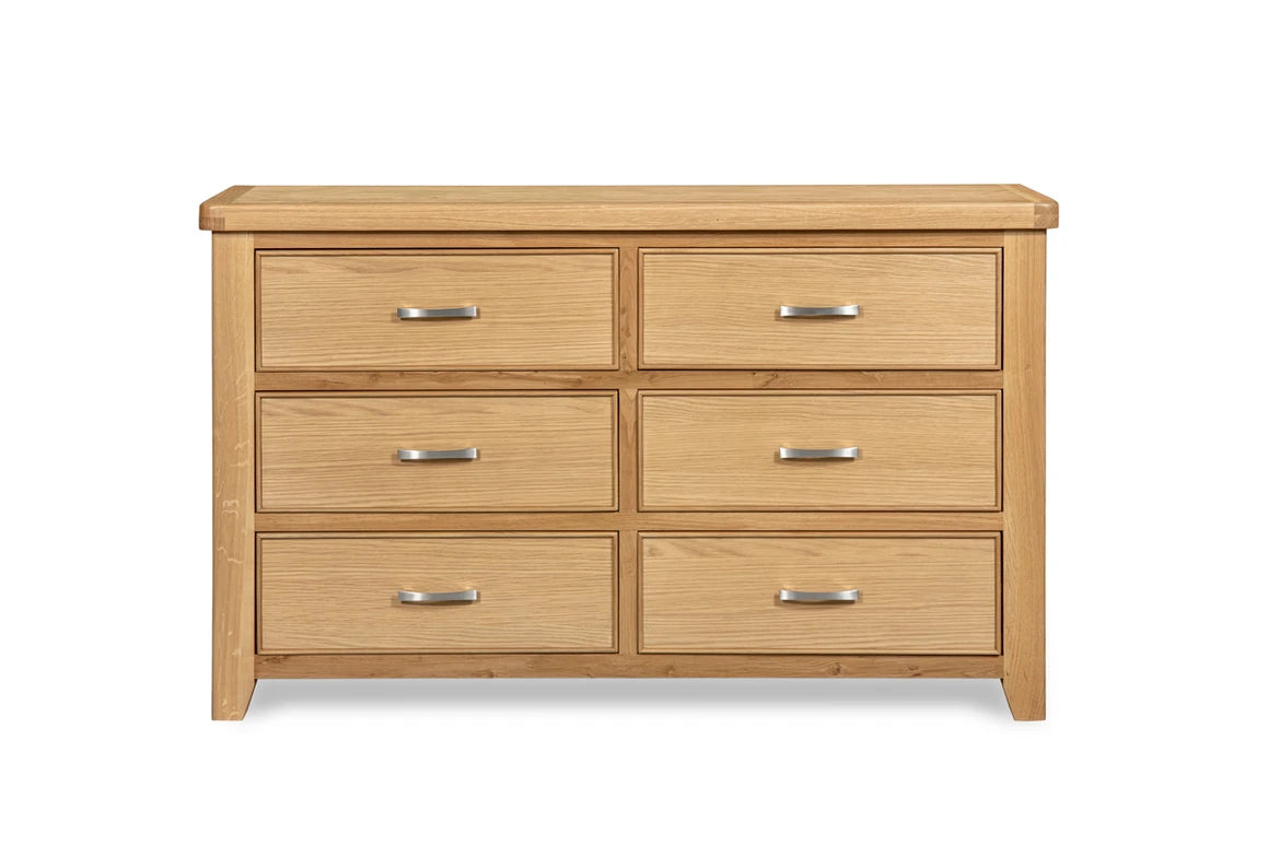 Modern Chunky Oak Six Drawer Chest