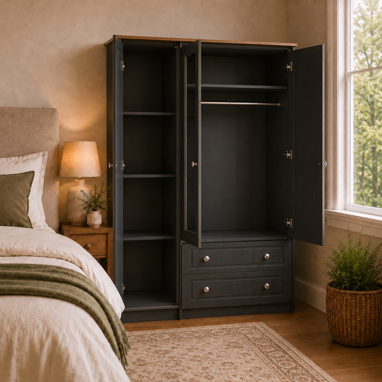 Eden Triple Wardrobe With Drawers (Colour & Handle Options)